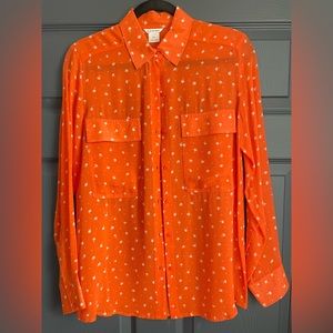 Club Monaco Sheer Orange Silk Blouse with Palm Trees